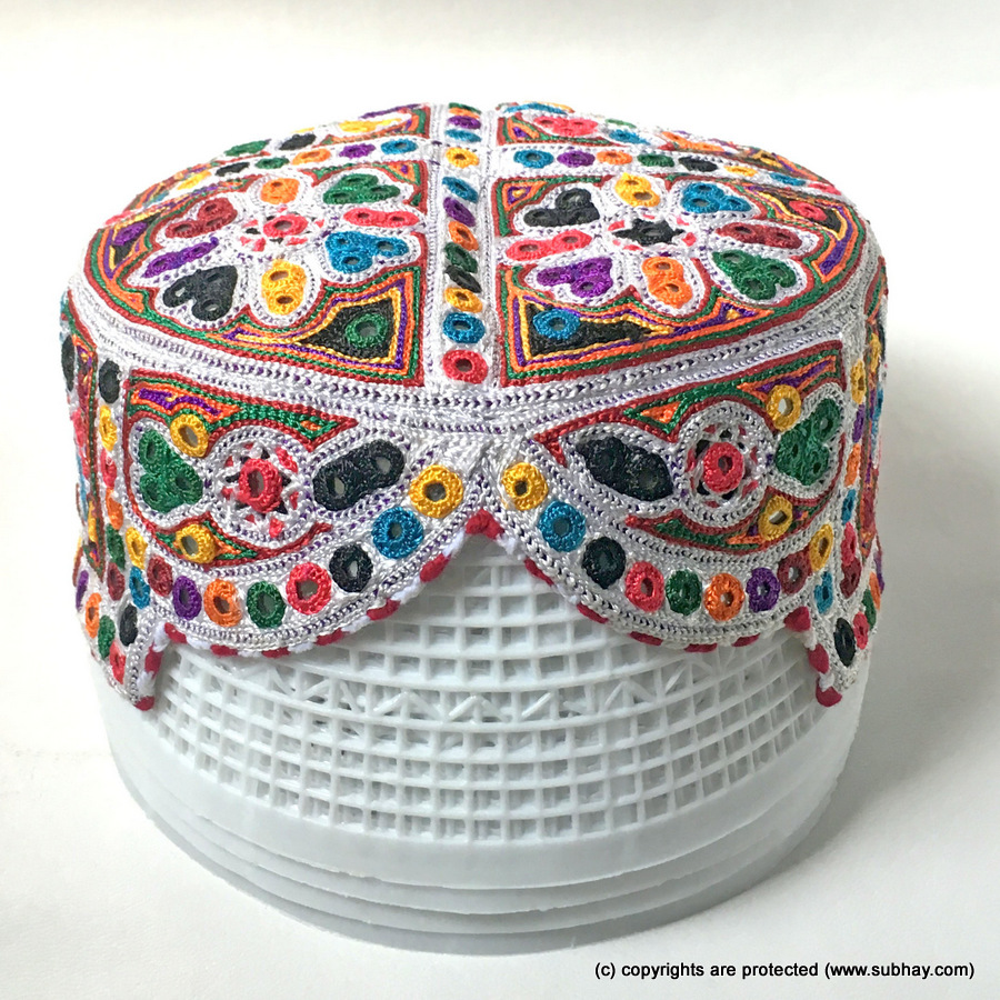 White CTC Mutlicolor Bugti / Balochi Cap or Topi MKC-889